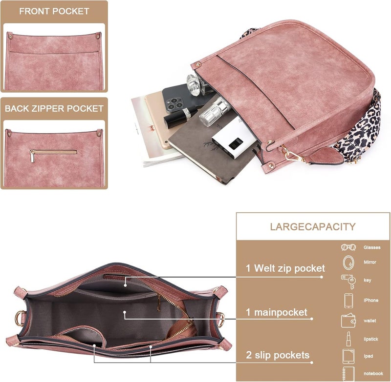 HKCLUF Crossbody Bags for Women Trendy Vegan Leather Hobo Handbags With 2PCS Adjustable Guitar Strap Shoulder Bucket Bags - Image 3